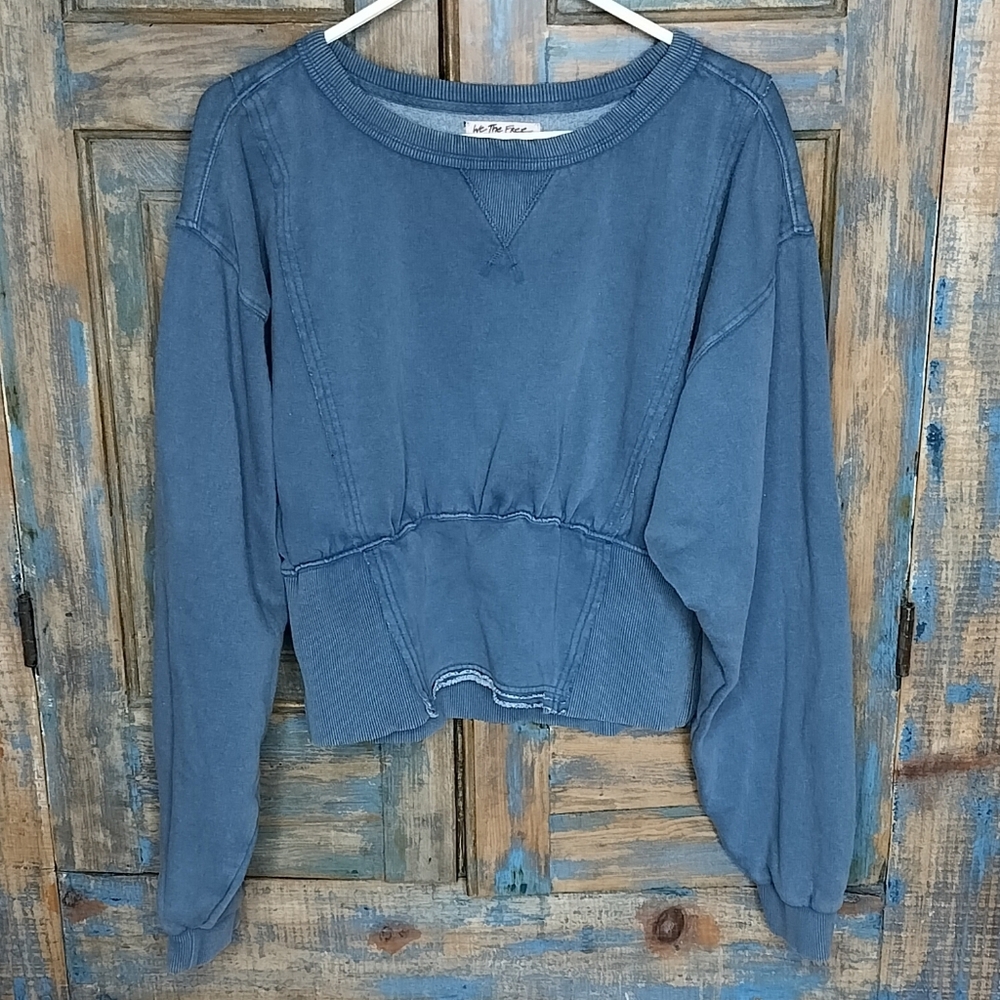 Free People We The Free Sweatshirt Raw Edges Distressed Details Washed Blue L